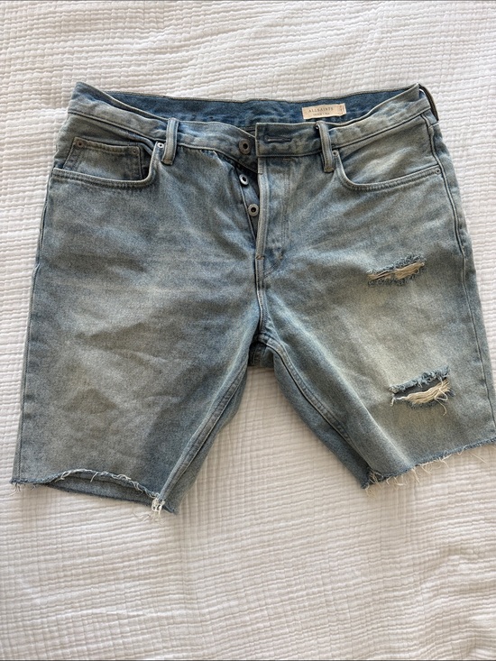 All Saints Other - All Saints Men's Washed Blue Distressed Denim Shorts